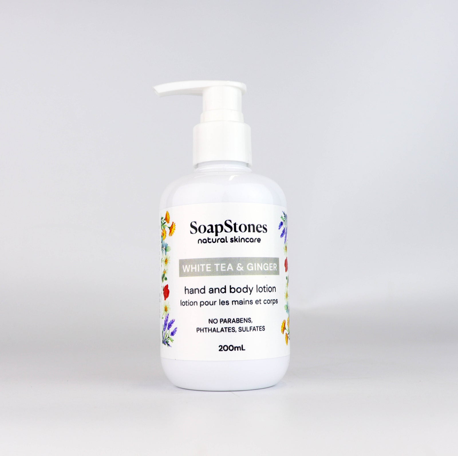 White Tea and Ginger Hand and Body Lotion, Floral Tea with a Hint of Ginger, 100mL or 200mL - Soapstones Natural Skincare