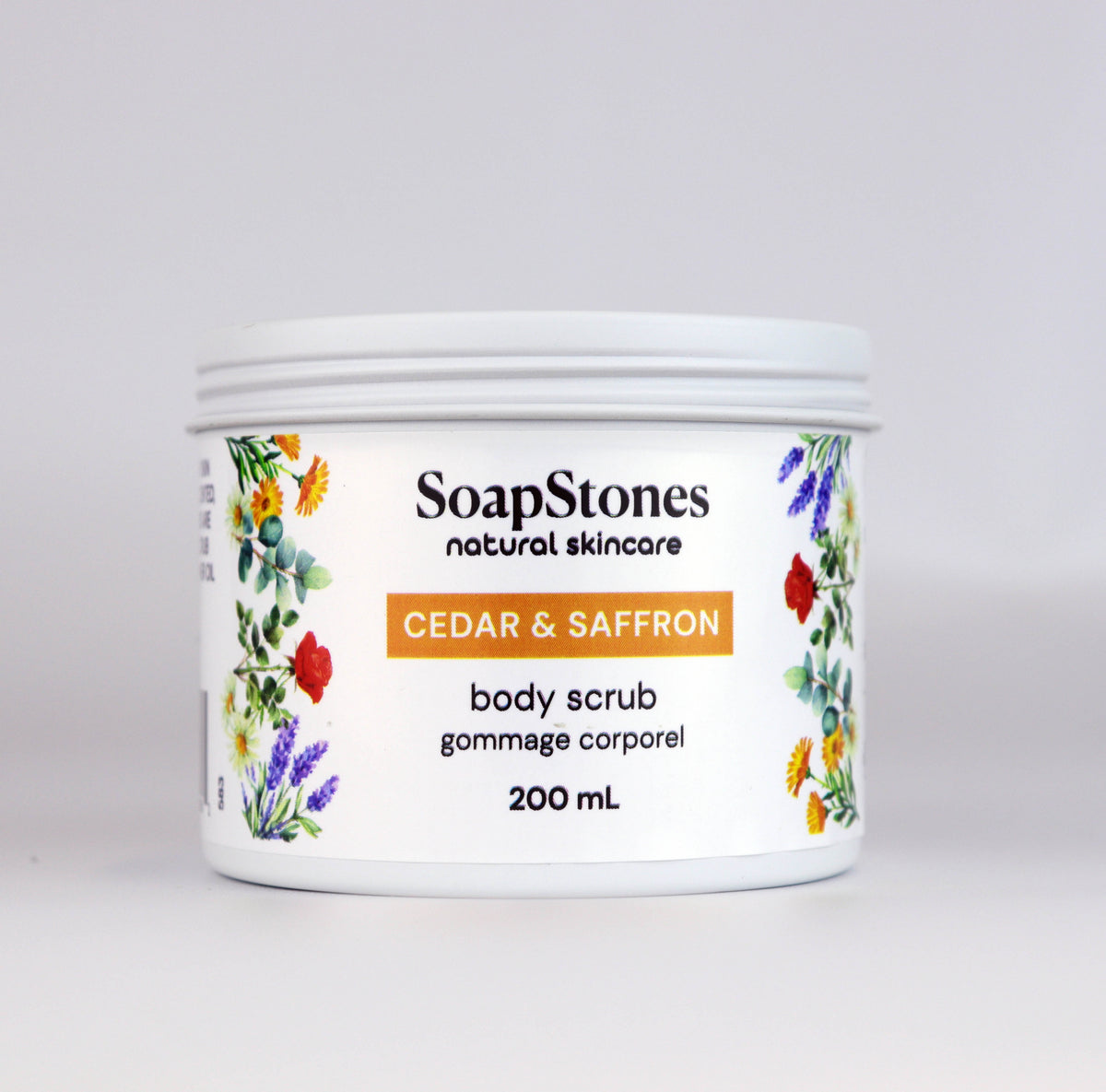 Cedar and Saffron Body Scrub, Woodsy and Spiced, 100mL or 200mL