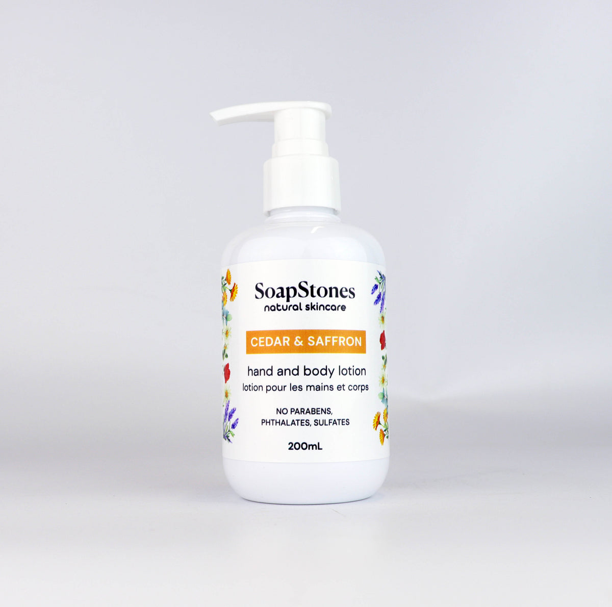 Cedar and Saffron Hand and Body Lotion, Sweet Almond Oil, 100ml and 200ml - Soapstones Natural Skincare