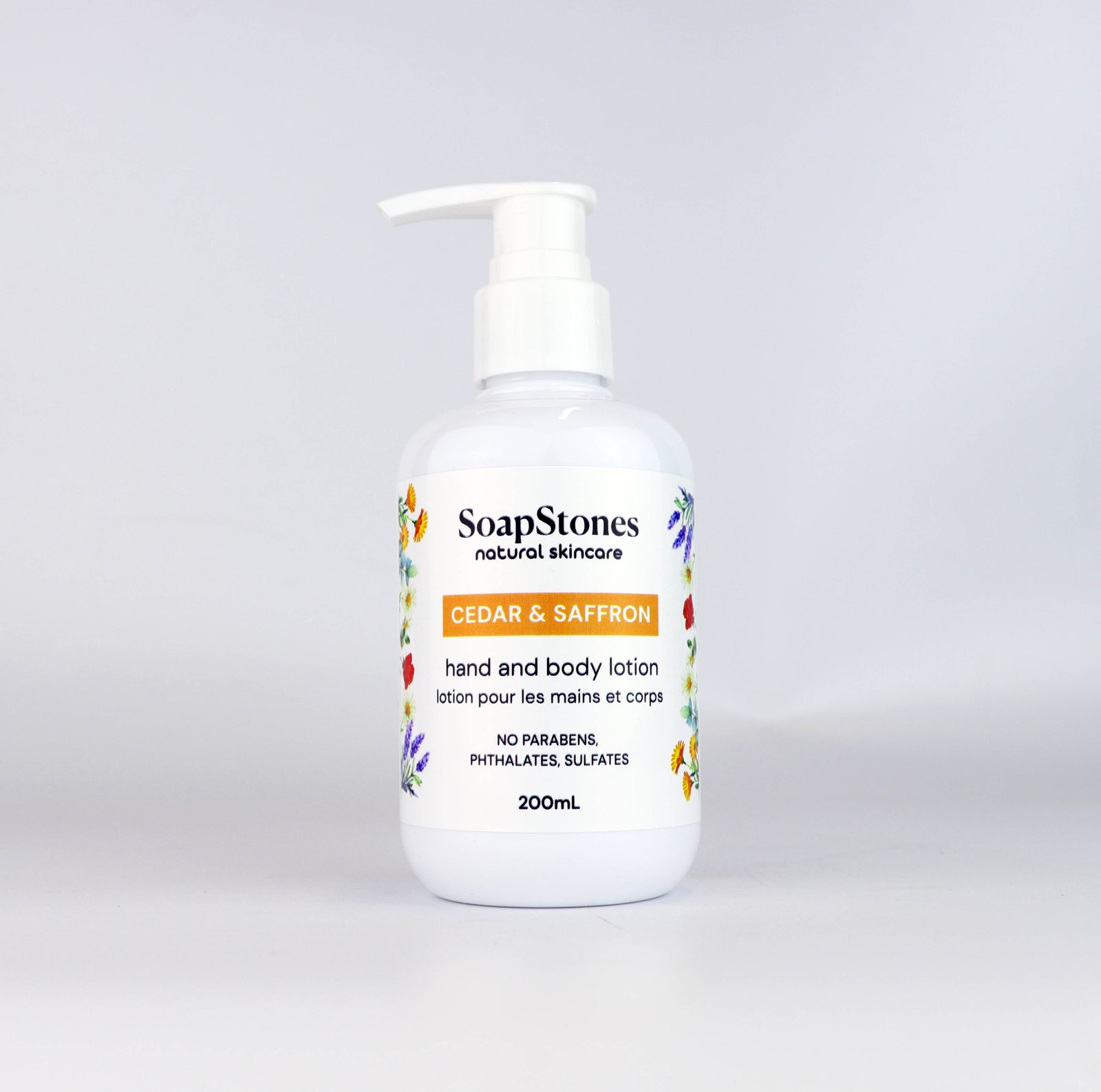 Cedar and Saffron Hand and Body Lotion, Sweet Almond Oil, 100ml and 200ml - Soapstones Natural Skincare