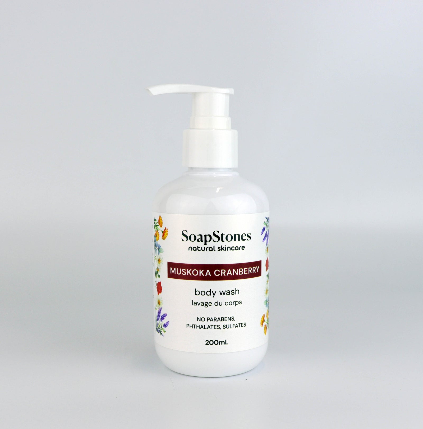 Muskoka Cranberry Body Wash, Sweet Tart Cranberry Scent, 200ml - Soapstones Natural Skincare