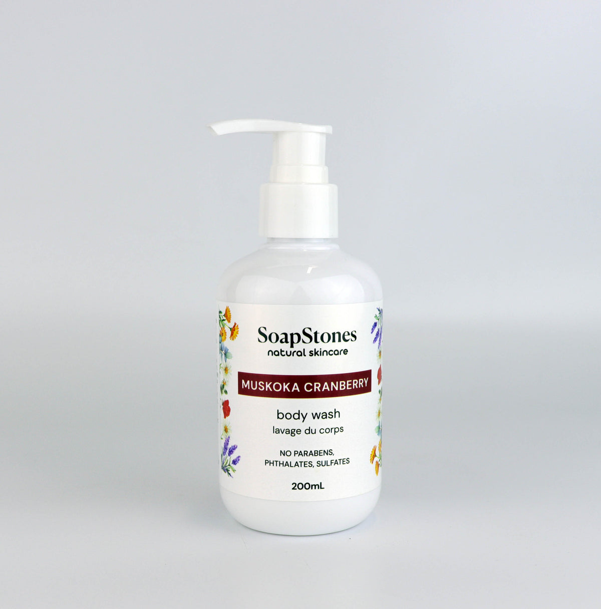 Muskoka Cranberry Body Wash, Sweet Tart Cranberry Scent, 200ml - Soapstones Natural Skincare
