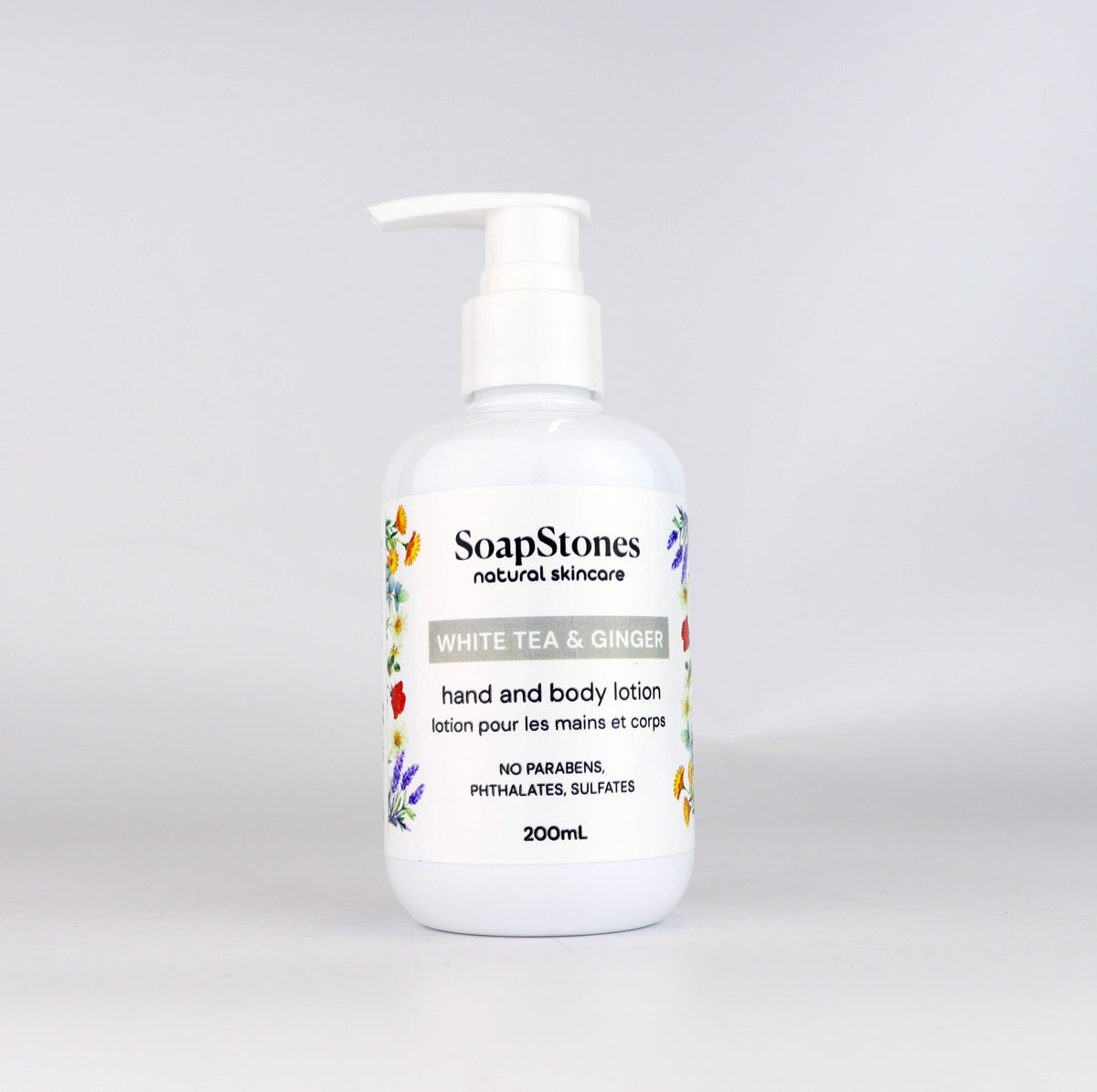 White Tea and Ginger Hand and Body Lotion, Floral Tea with a Hint of Ginger, 100mL or 200mL - Soapstones Natural Skincare