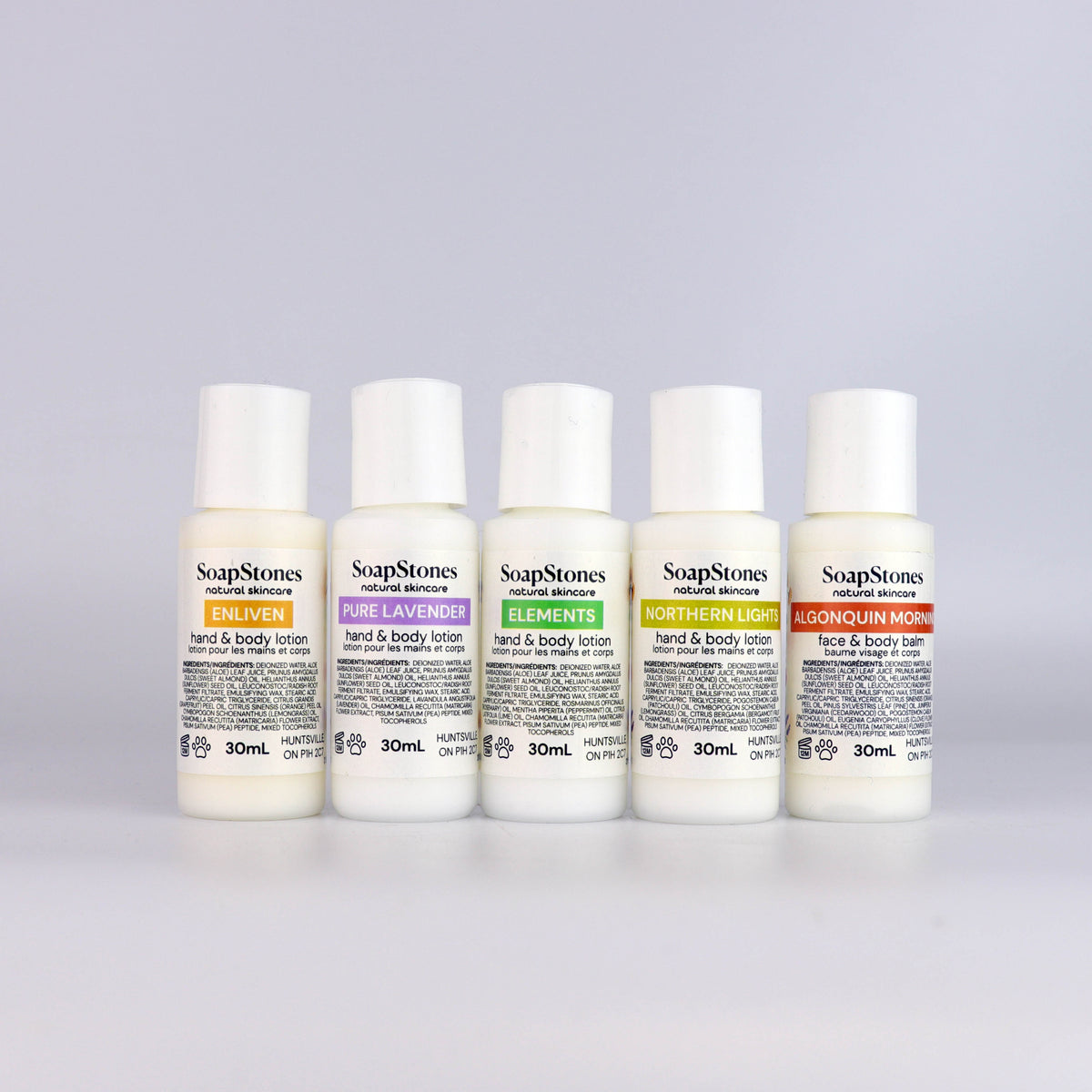 Mini Lotion Bundle, 5 Essential Oil Scents, 30ml Each - Soapstones Natural Skincare