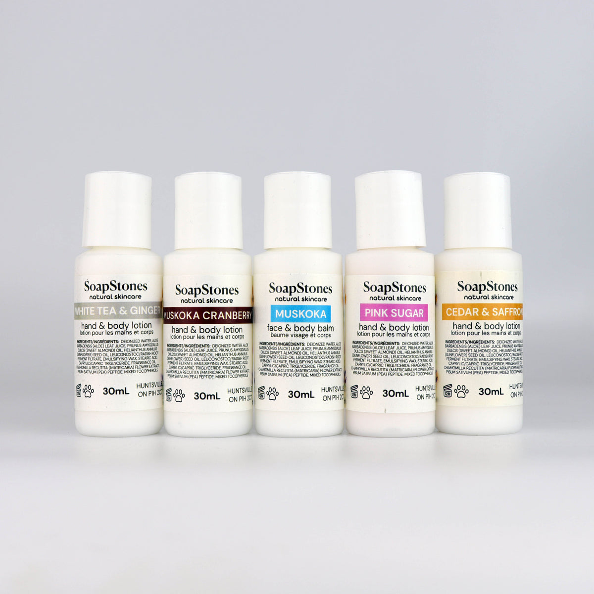 Mini Lotion Bundle, 5 Fragrance Scents, 30ml Each - Soapstones Natural Skincare